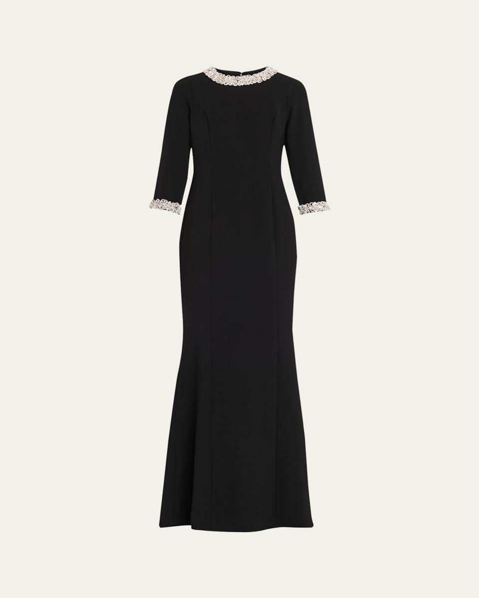 Crystal-Trim Crepe Mermaid Gown